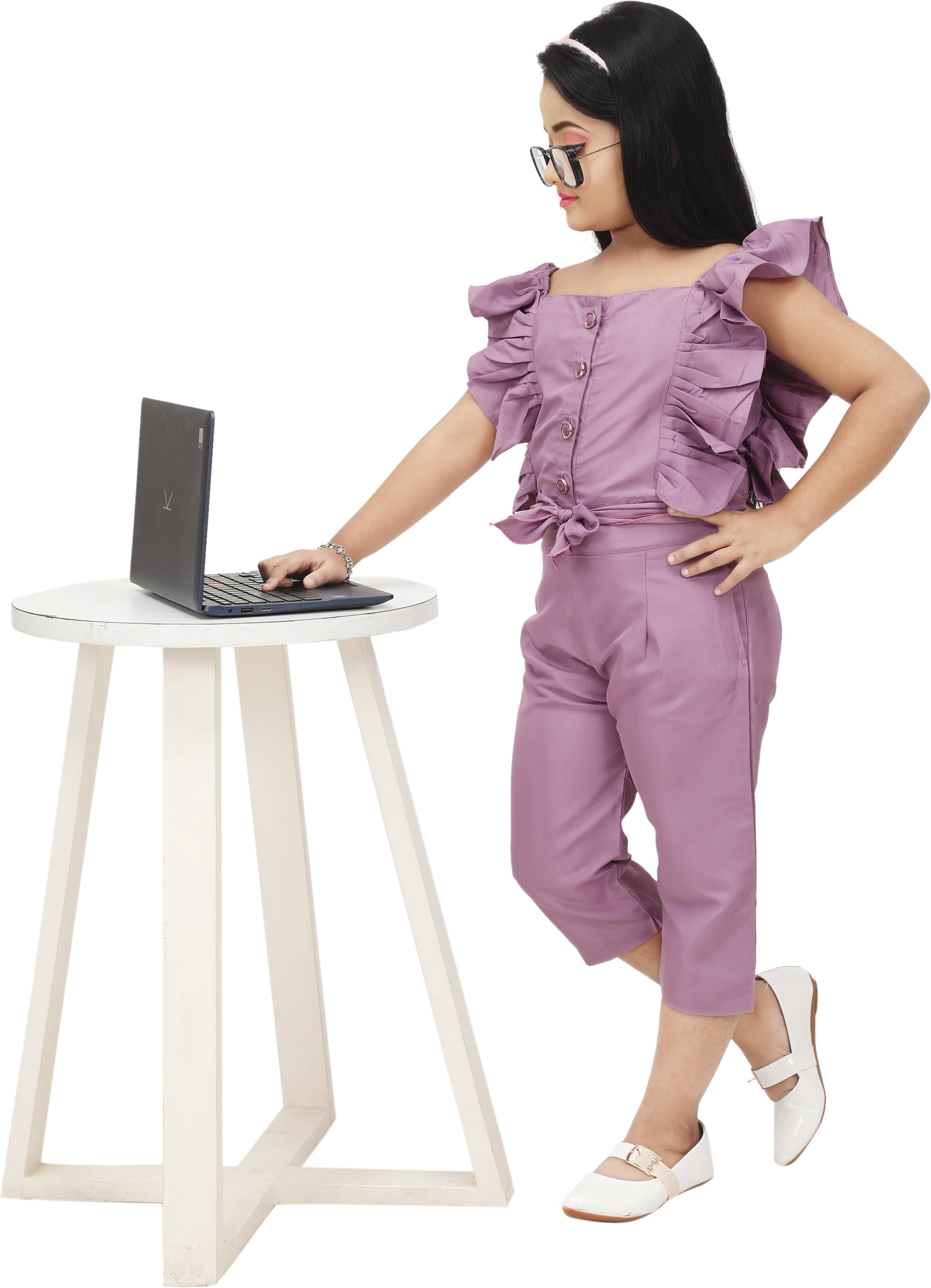     			DarjiFashion Girls Cotton Blend Jumpsuit ( Pack of 1 , Purple )