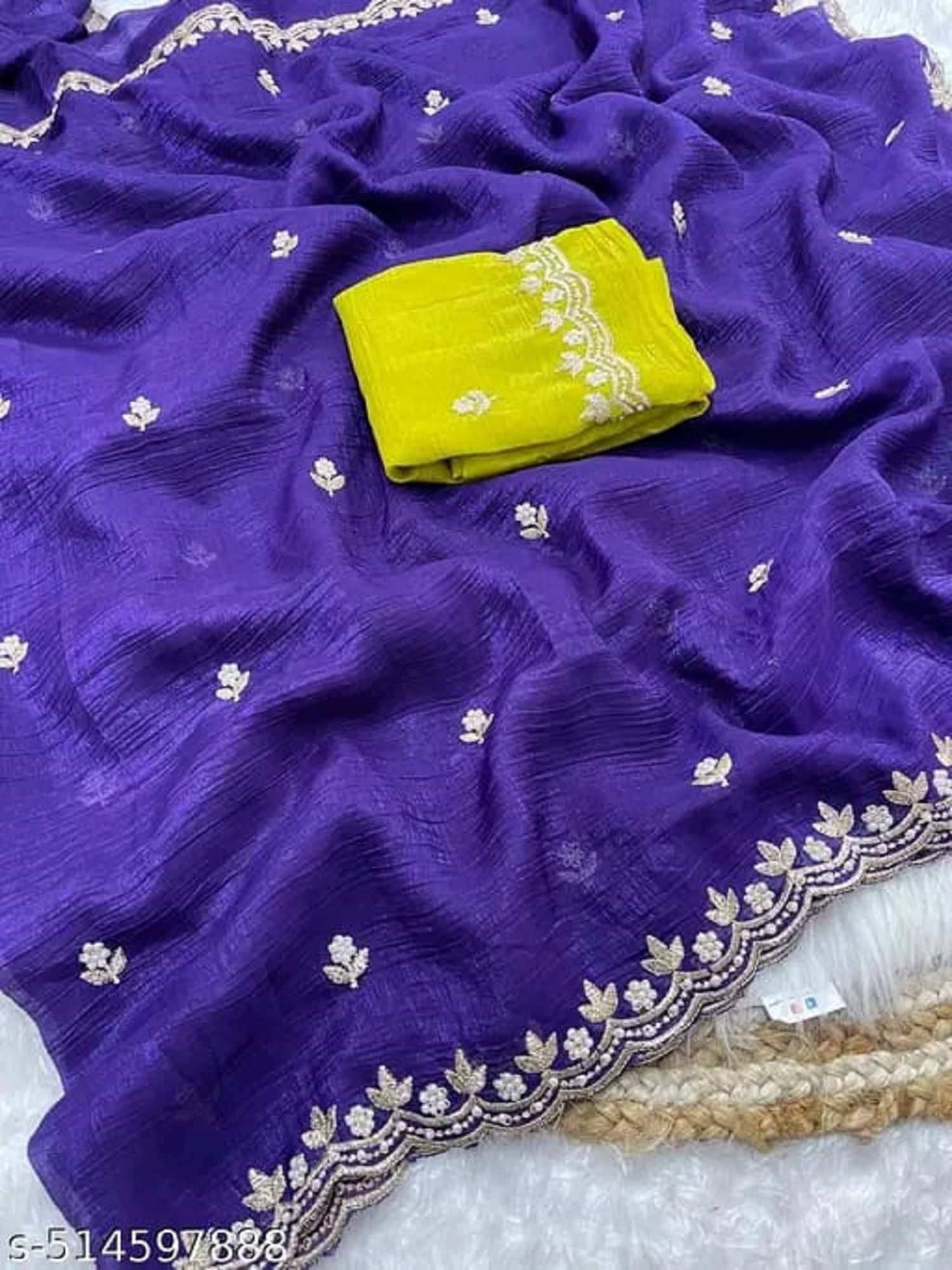 GOPI SAREE Chiffon Dyed With Unstitched Blouse Piece ( Purple ) GOPI SAREE Chiffon Dyed With Unstitched Blouse Piece ( Purple )