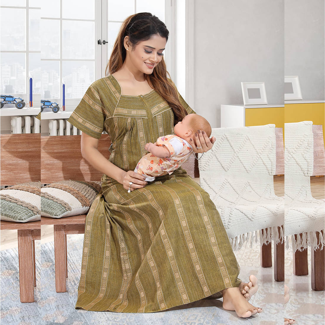     			Gutthi Brown Cotton Women's Nightwear Nighty & Night Gowns ( Pack of 1 )