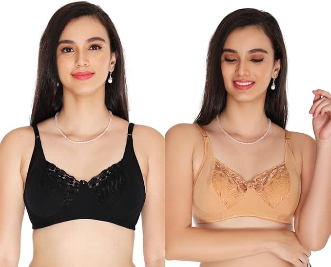 Ishant Pack of 2 Net Non Padded Everyday Bra For Women ( Black,Beige )