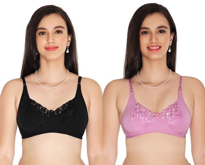 Ishant Pack of 2 Net Non Padded Everyday Bra For Women ( Black,Purple ) Ishant Pack of 2 Net Non Padded Everyday Bra For Women ( Black,Purple )