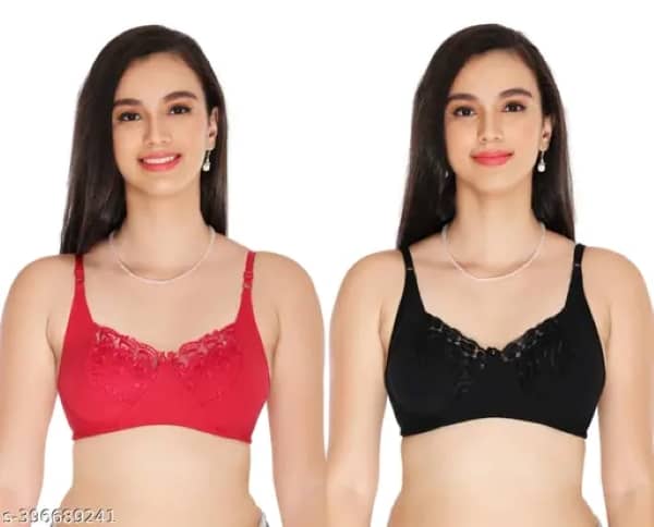 Ishant Pack of 2 Net Non Padded Everyday Bra For Women ( Black,Red )
