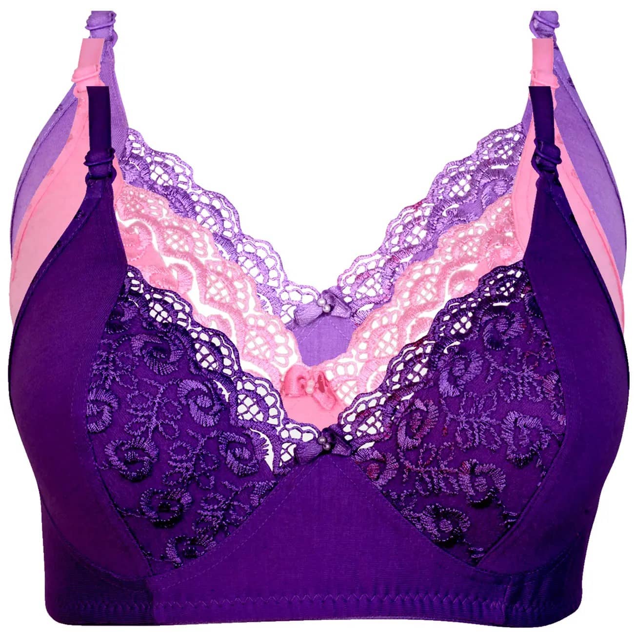 Ishant Pack of 3 Net Non Padded Everyday Bra For Women ( Multicolor )