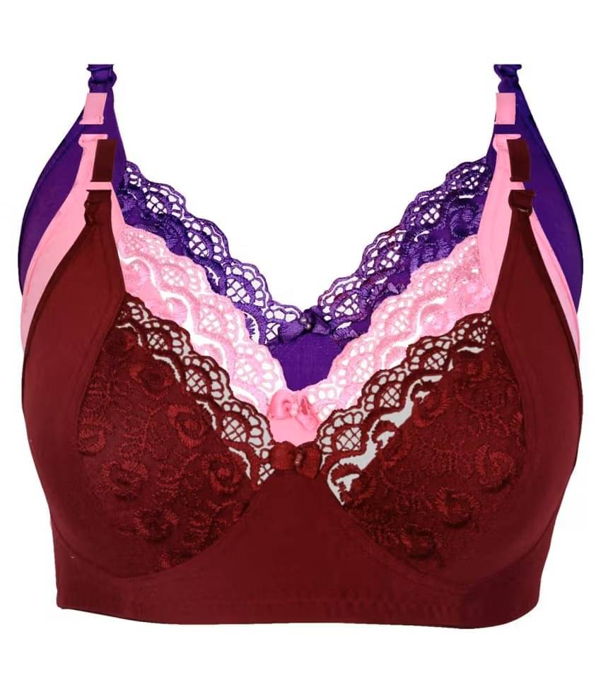     			Ishant Pack of 3 Net Non Padded Everyday Bra For Women ( Maroon,Pink,Purple )