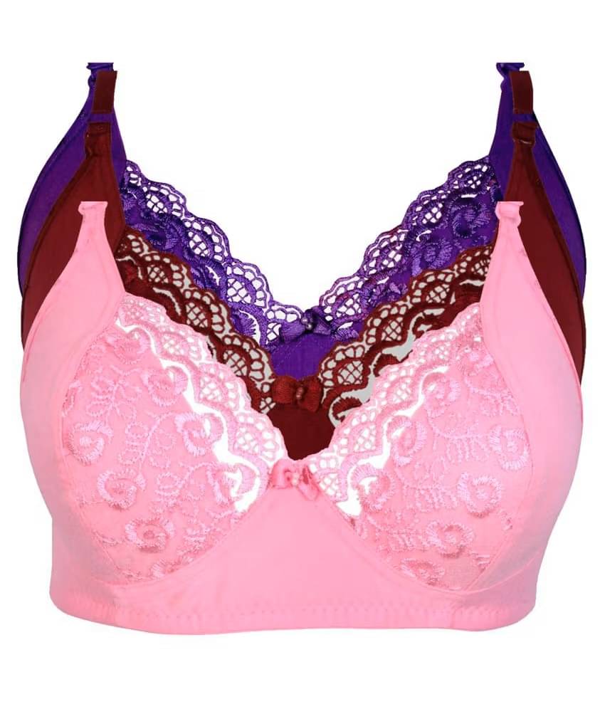    			Ishant Pack of 3 Net Non Padded Everyday Bra For Women ( Pink,Maroon,Purple )