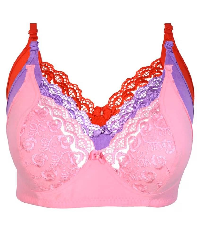     			Ishant Pack of 3 Net Non Padded Everyday Bra For Women ( Pink,Purple,Red )