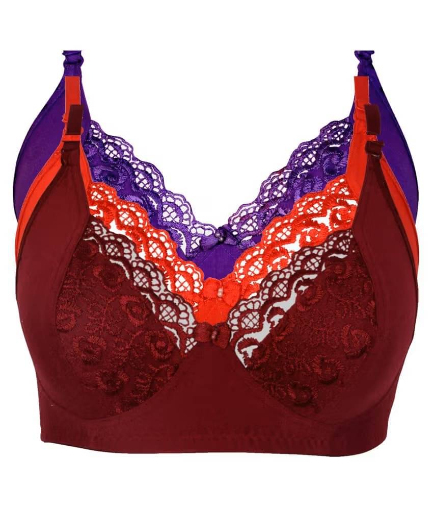     			Ishant Pack of 3 Net Non Padded Everyday Bra For Women ( Maroon,Red,Purple )