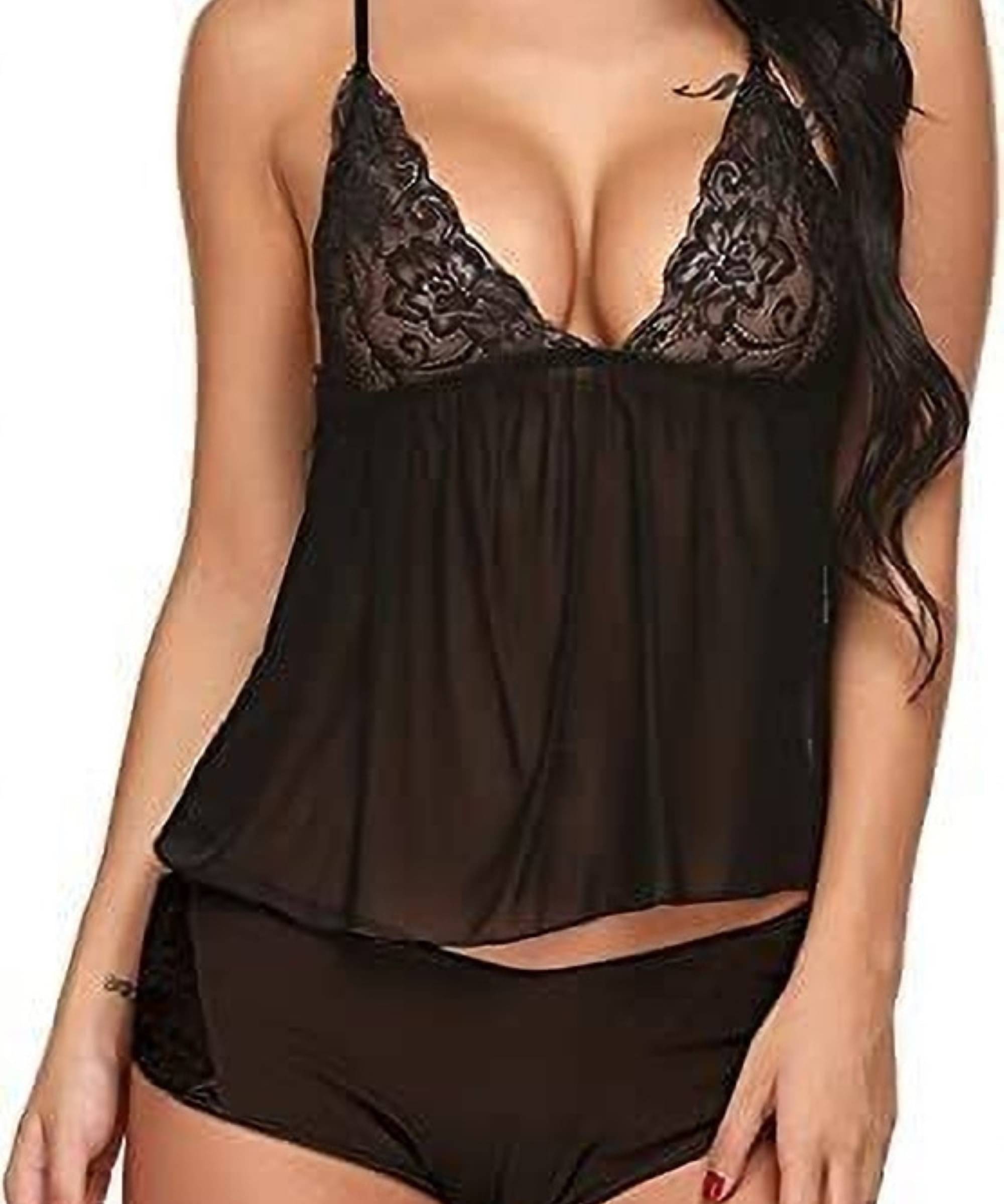 Jyoti Traders Black Polyester Women's Nightwear Baby Doll Dresses Without Panty ( Pack of 1 ) Jyoti Traders Black Polyester Women's Nightwear Baby Doll Dresses Without Panty ( Pack of 1 )