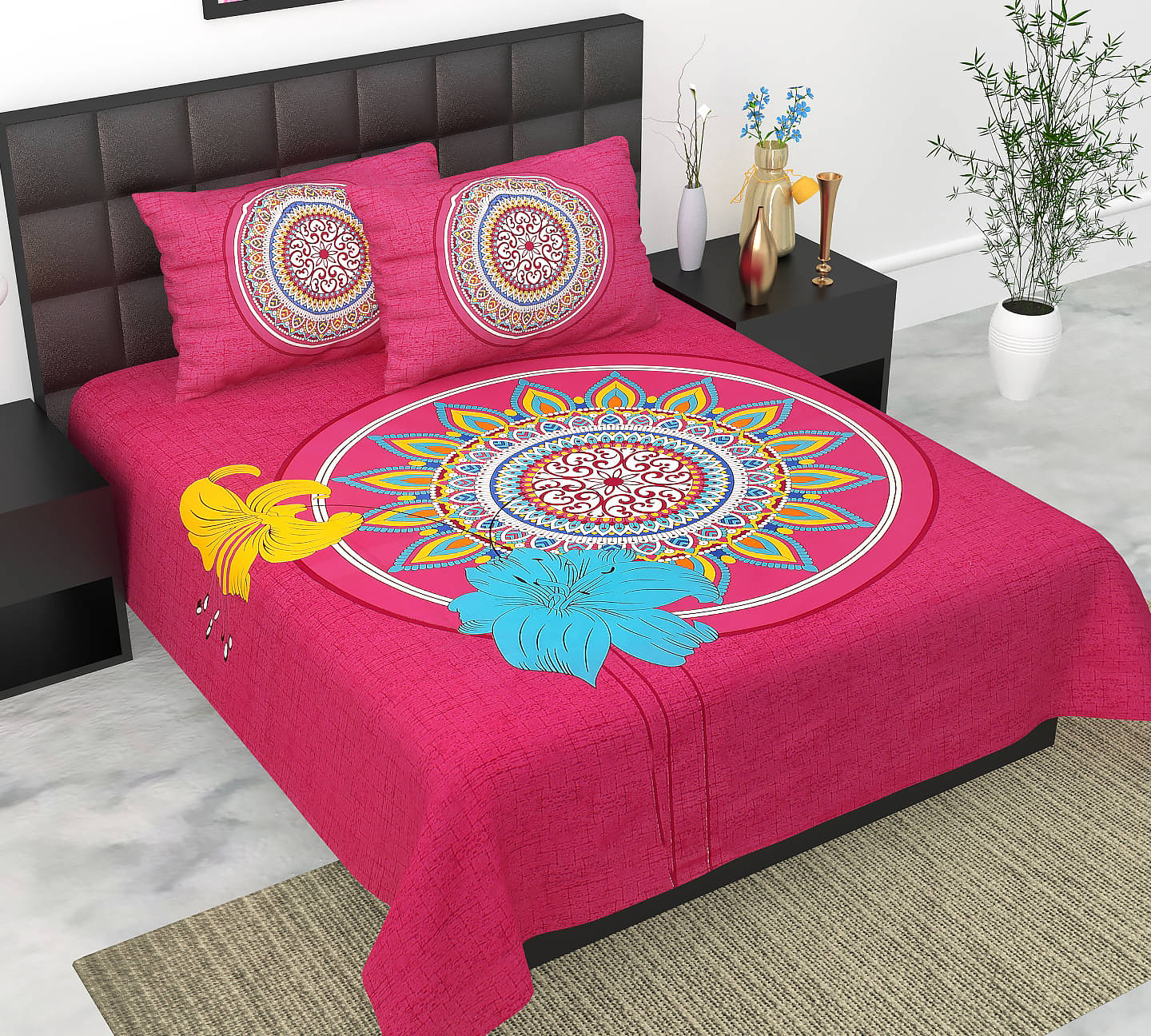     			K.D.PRINTS Cotton 1 Double Bedsheet with 2 Pillow Covers ( Multicolor )
