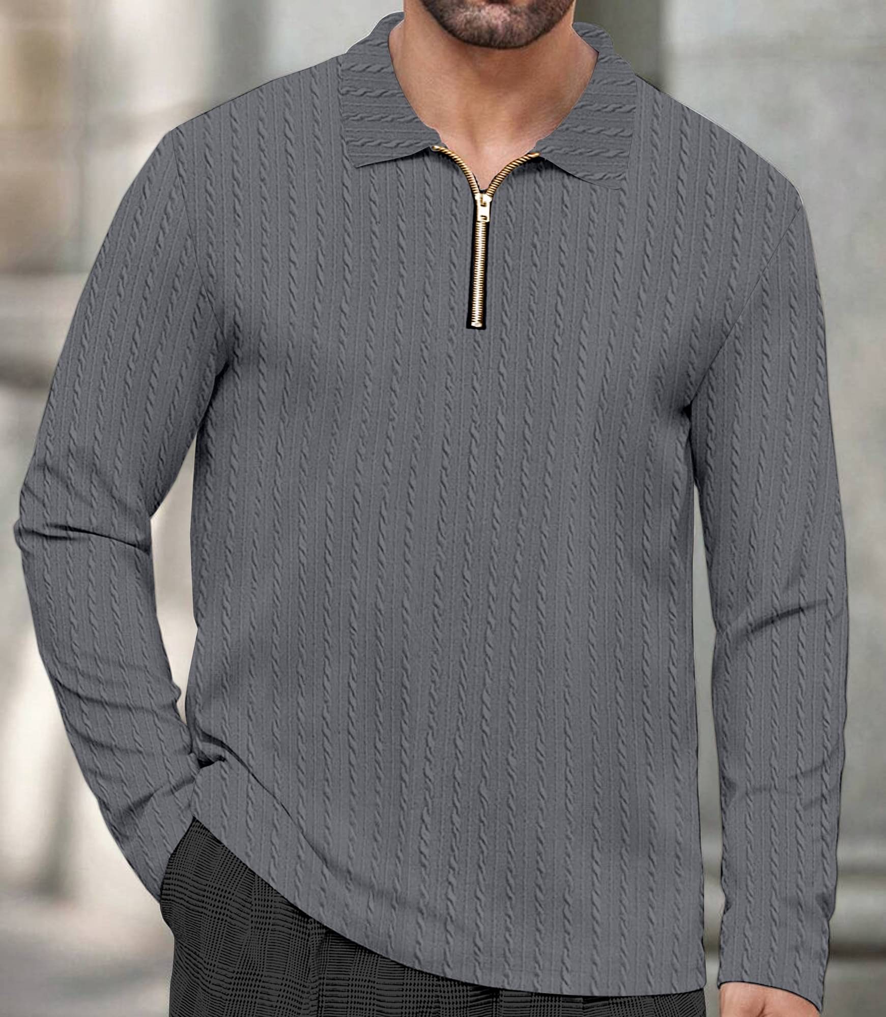    			KAJARU Men Polyester Regular Fit Self Design Polo T Shirt ( Grey )