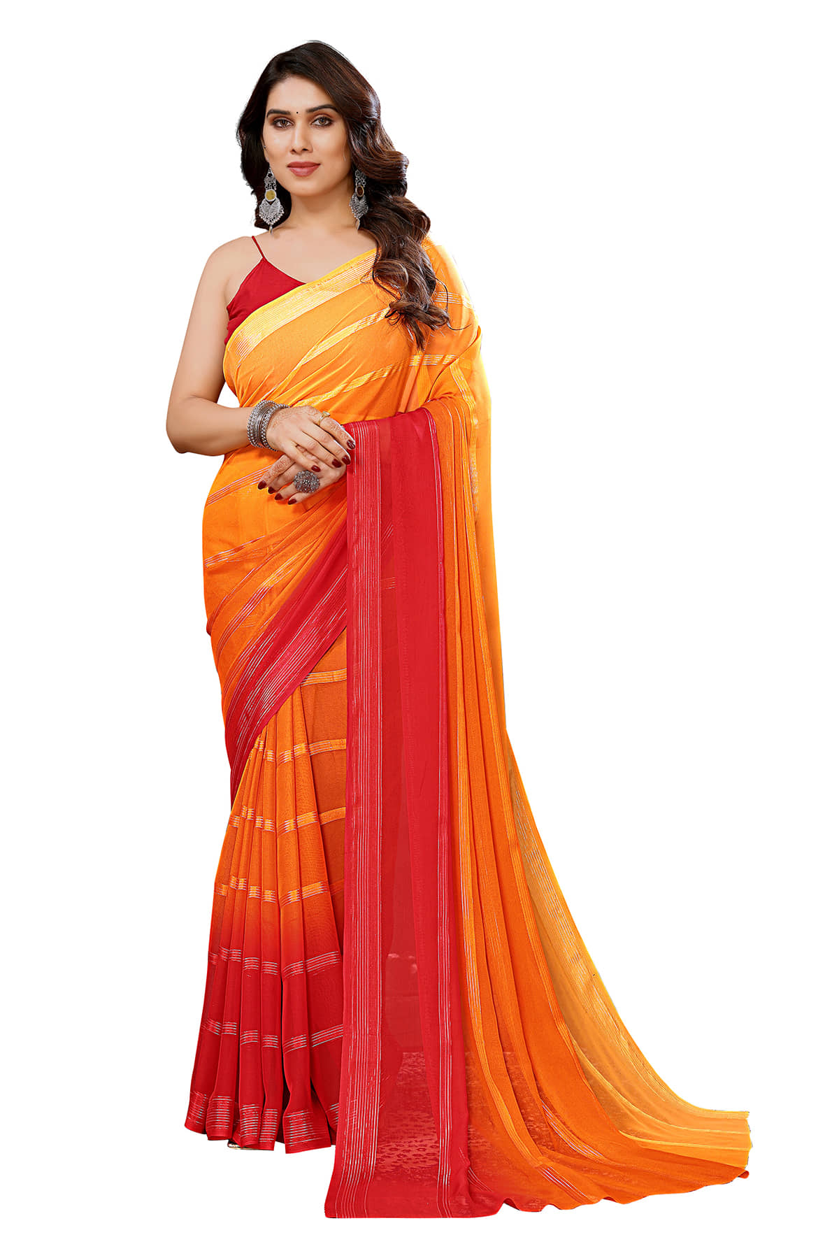 Kashvi Sarees Satin Striped Ilkal Saree With Unstitched Blouse Piece ( Pink )