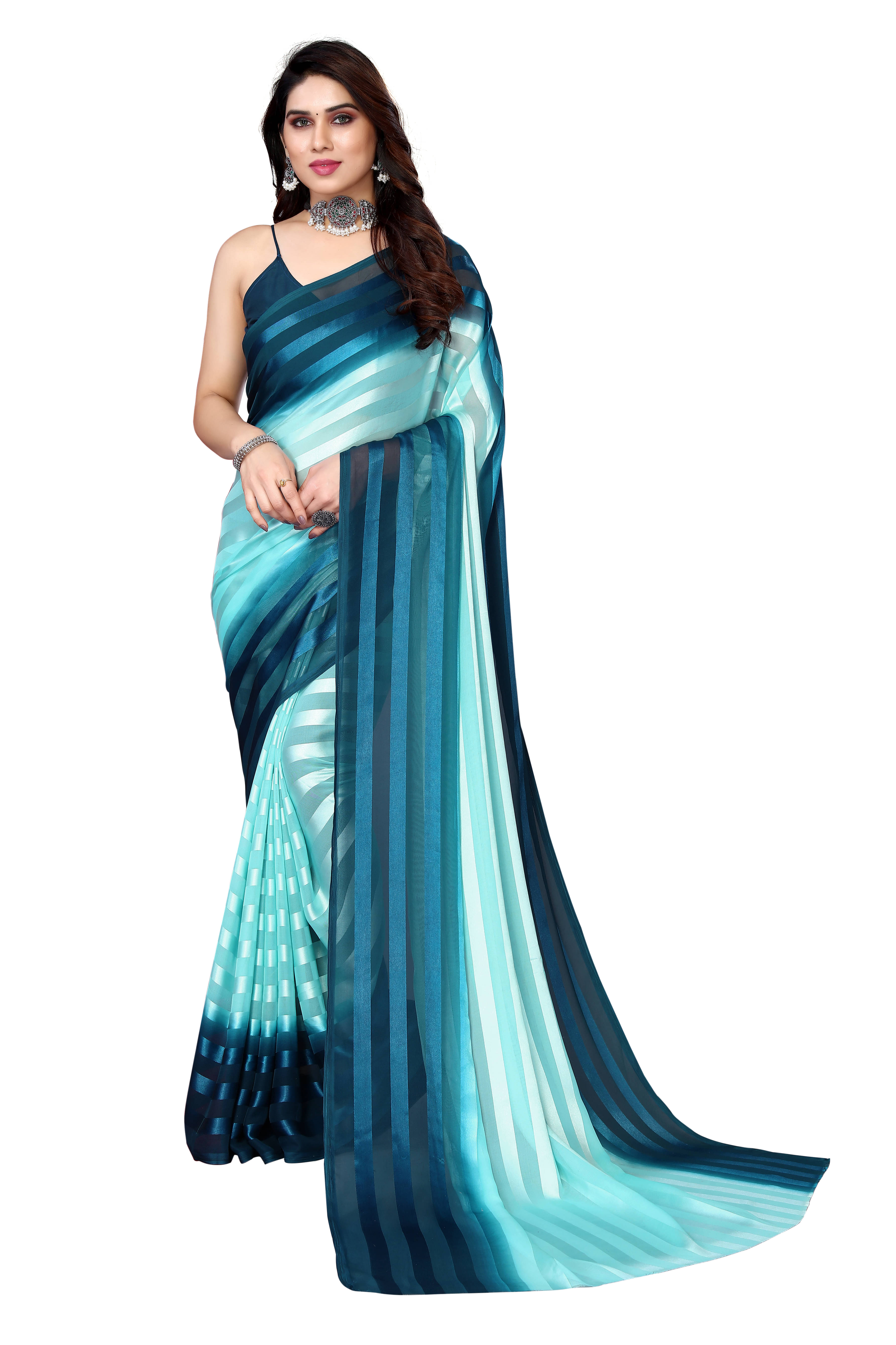 Kashvi Sarees Satin Striped Ilkal Saree With Unstitched Blouse Piece ( Rama ) Kashvi Sarees Satin Striped Ilkal Saree With Unstitched Blouse Piece ( Rama )