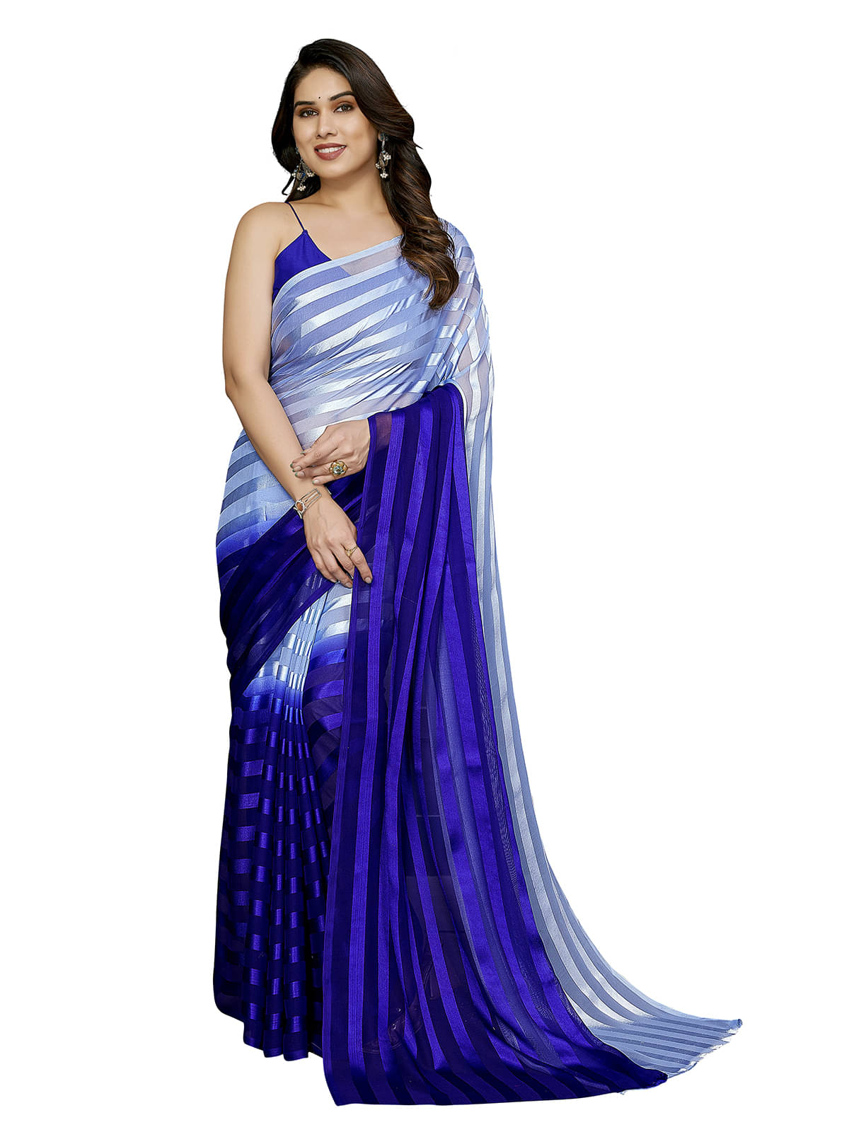 Kashvi Sarees Satin Striped Ilkal Saree With Unstitched Blouse Piece ( Blue ) Kashvi Sarees Satin Striped Ilkal Saree With Unstitched Blouse Piece ( Blue )