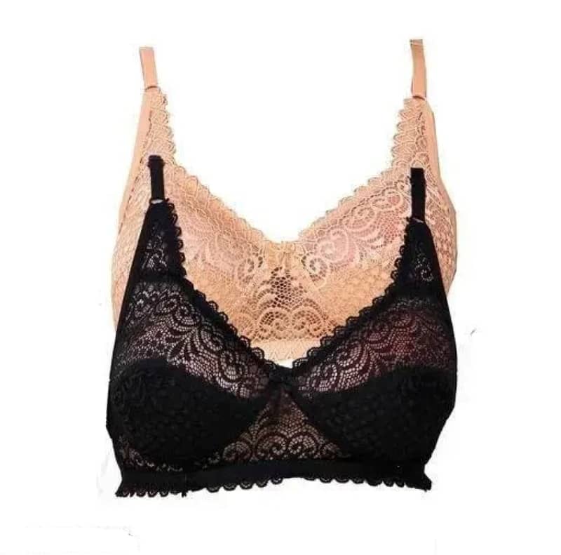 Kiran Enterprises Pack of 2 Net Non Padded Everyday Bra For Women ( Black,Beige )