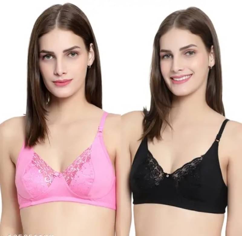     			Kiran Enterprises Pack of 2 Net Non Padded Everyday Bra For Women ( Black,Pink )