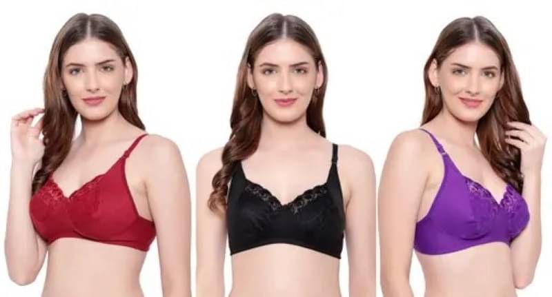 Kiran Enterprises Pack of 3 Net Non Padded Everyday Bra For Women ( Black,Maroon,Purple ) Kiran Enterprises Pack of 3 Net Non Padded Everyday Bra For Women ( Black,Maroon,Purple )