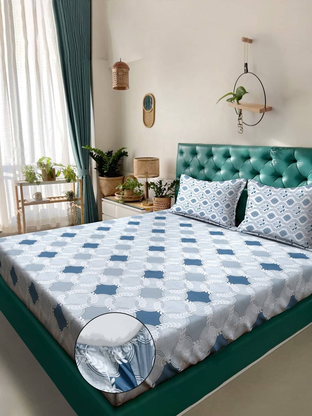     			Klotthe Cotton 1 Double King Bedsheet with 2 Pillow Covers ( Blue )