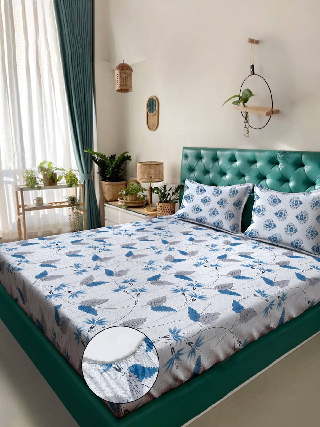     			Klotthe Cotton 1 Double King Bedsheet with 2 Pillow Covers ( Blue )