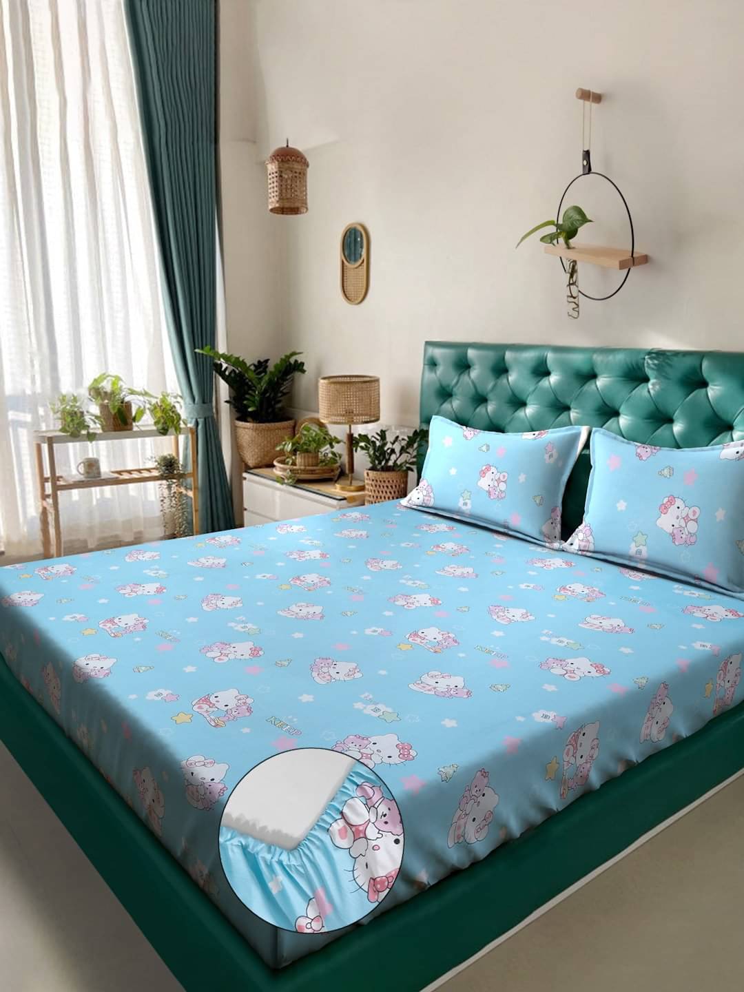     			Klotthe Cotton 1 Double King Bedsheet with 2 Pillow Covers ( Sky Blue )