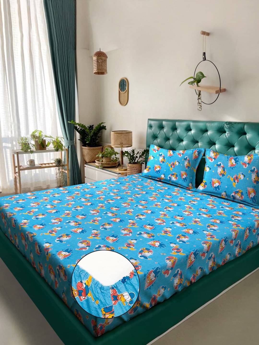     			Klotthe Cotton 1 Double King Bedsheet with 2 Pillow Covers ( Blue )