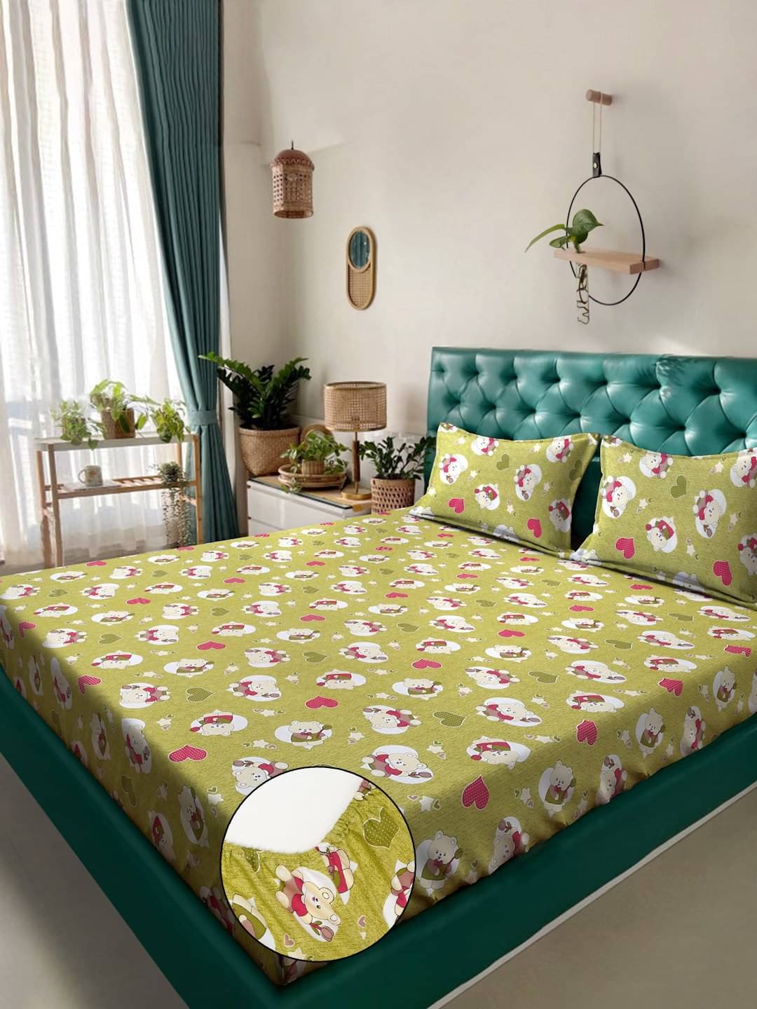     			Klotthe Cotton 1 Double King Bedsheet with 2 Pillow Covers ( Green )