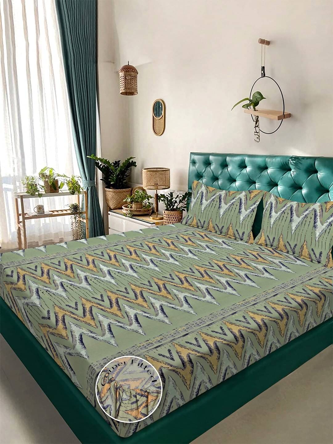     			Klotthe Poly Cotton 1 Double King Bedsheet with 2 Pillow Covers ( Green )