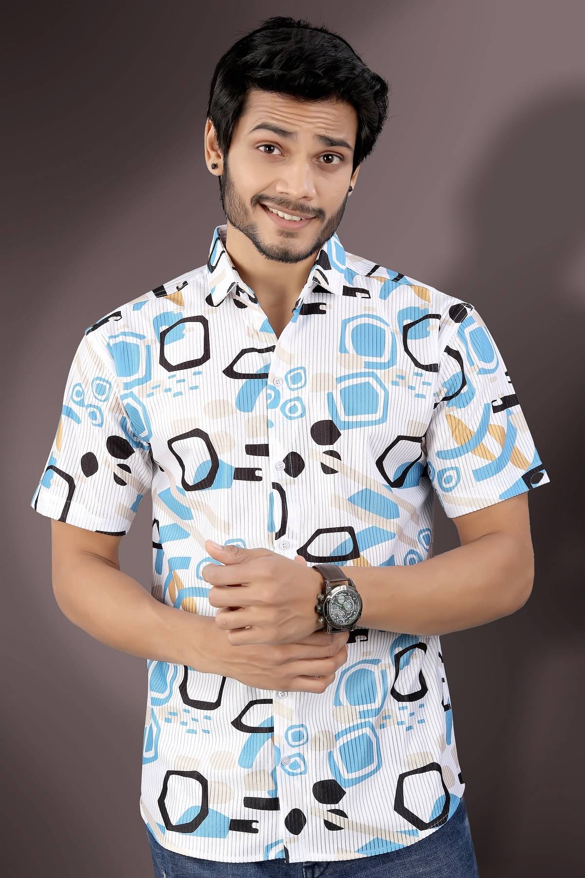     			MARMIC FAB Cotton Blend Regular Fit Printed Half Sleeves Men's Casual Shirt - Blue ( Pack of 1 )