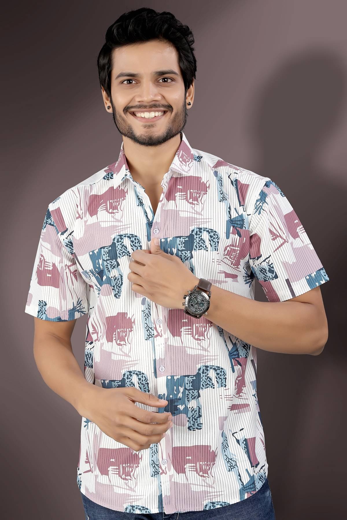     			MARMIC FAB Cotton Blend Regular Fit Printed Half Sleeves Men's Casual Shirt - Pink ( Pack of 1 )