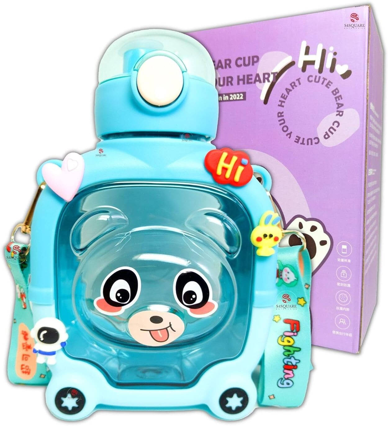 MINDFIT Cute Bear Design Plastic Portable Water Bottle with Straw for Kids Birthday Gift 1000 ml Water Bottle (Set of 1, Blue) MINDFIT Cute Bear Design Plastic Portable Water Bottle with Straw for Kids Birthday Gift 1000 ml Water Bottle (Set of 1, Blue)