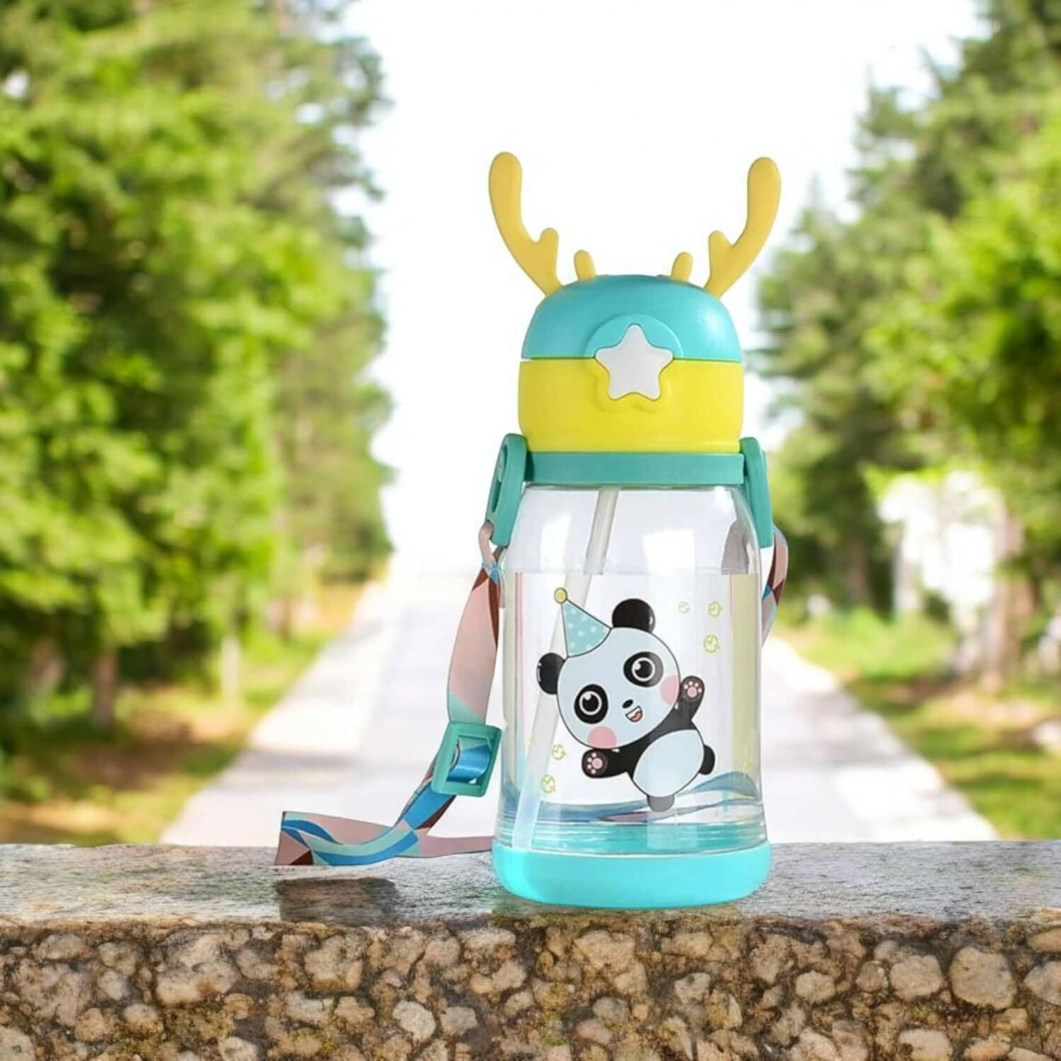     			MINDFIT Horn Design Cartoon Water Bottle For Kids, School, Picnic Party, Birthday Gift 600 ml Water Bottle (Set of 1, Green)