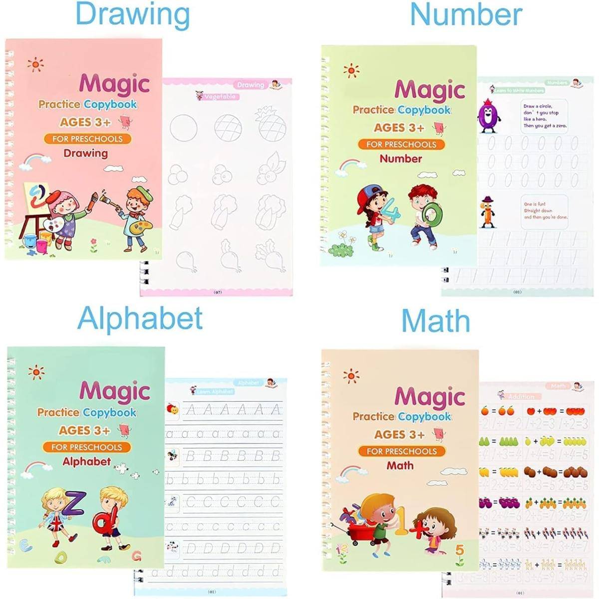 Magic Practice Copybook (4 Books +10 Refills + 1Grip +1 Pen) - magic book, magic practice book, sank magic practice book, magic practice copybook, sank magic practice copybook, magic book for kids Magic Practice Copybook (4 Books +10 Refills + 1Grip +1 Pen) - magic book, magic practice book, sank magic practice book, magic practice copybook, sank magic practice copybook, magic book for kids