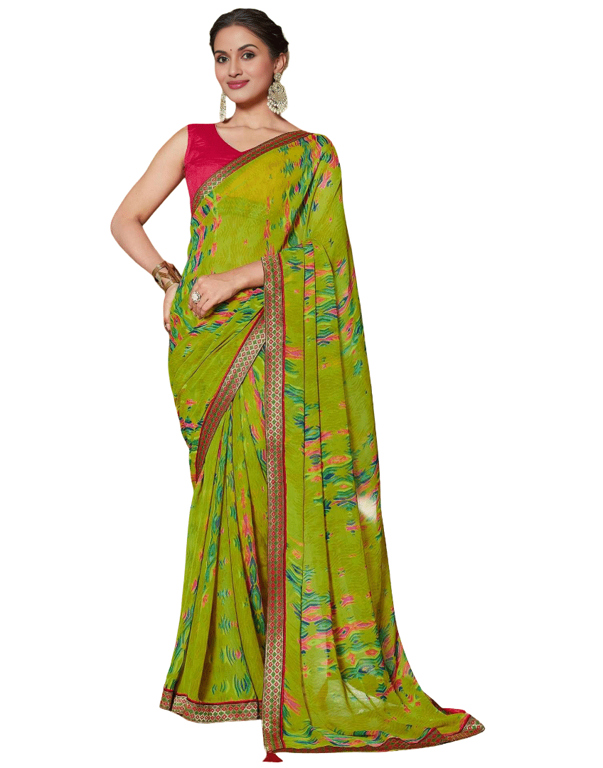     			Nandini Creation Chiffon Printed Saree With Unstitched Blouse Piece ( Green )