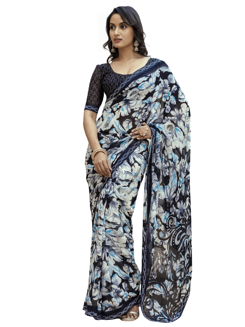 Nandini Creation Chiffon Printed Saree With Unstitched Blouse Piece ( Multicolor ) Nandini Creation Chiffon Printed Saree With Unstitched Blouse Piece ( Multicolor )