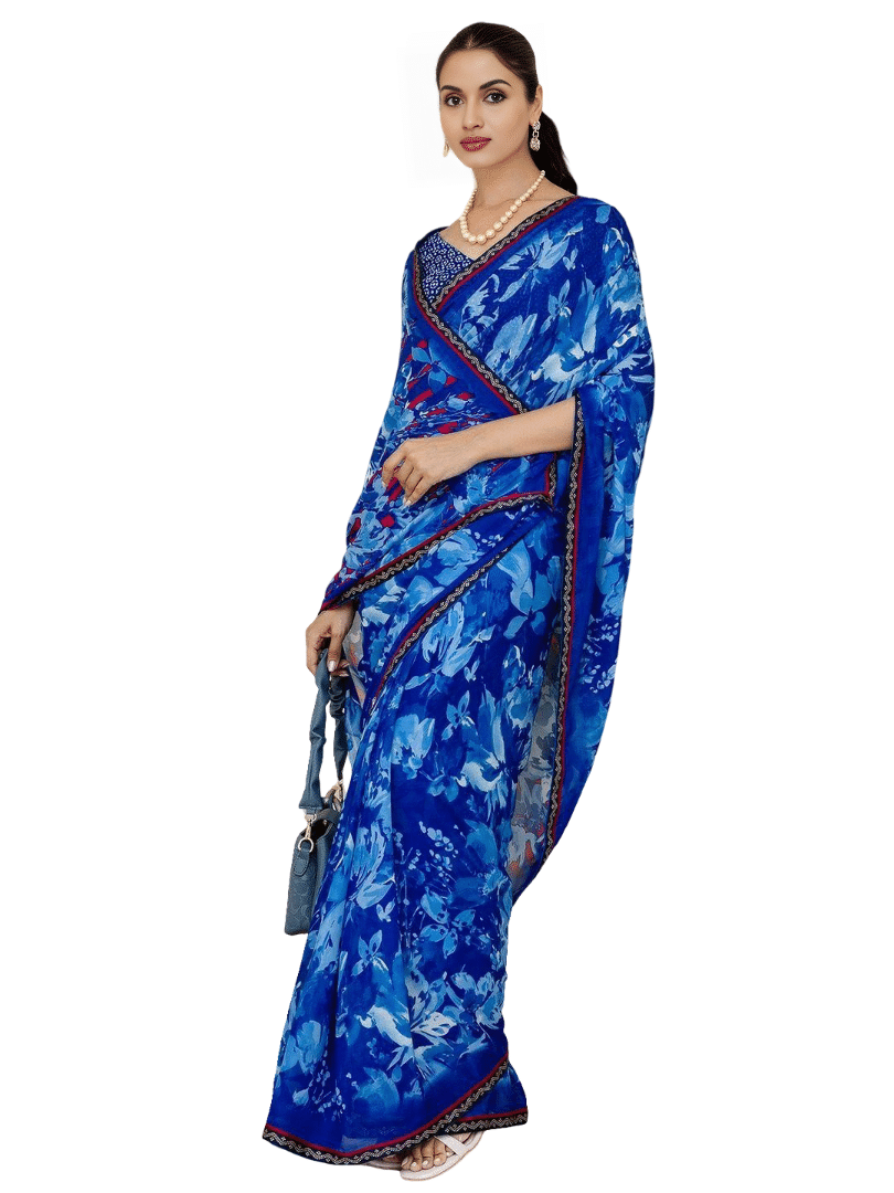    			Nandini Creation Chiffon Printed Saree With Unstitched Blouse Piece ( Blue )