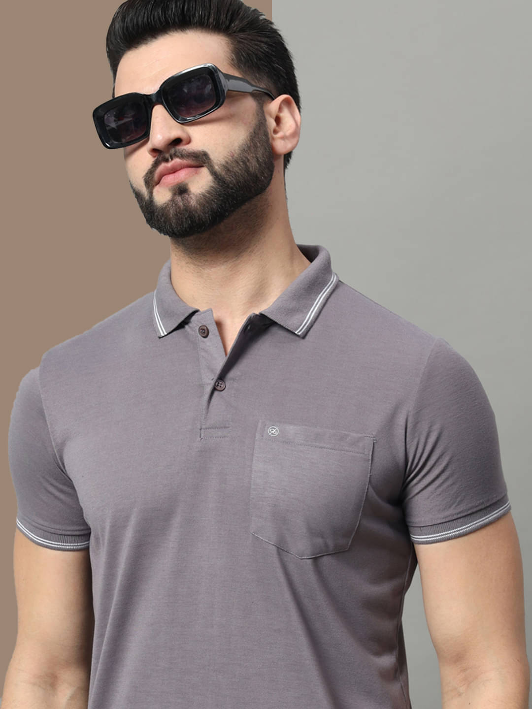    			OAKWYN Men Cotton Blend Regular Fit Solid Polo T Shirt ( Lavender )
