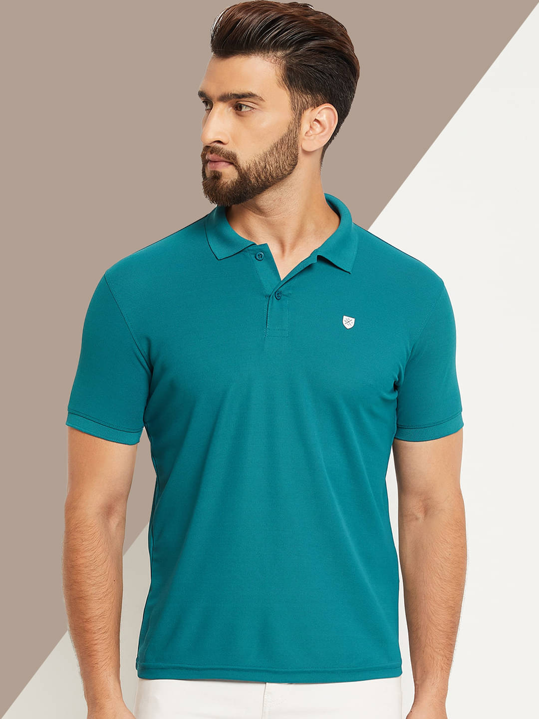     			OAKWYN Men Cotton Blend Regular Fit Solid Polo T Shirt ( Teal Blue )