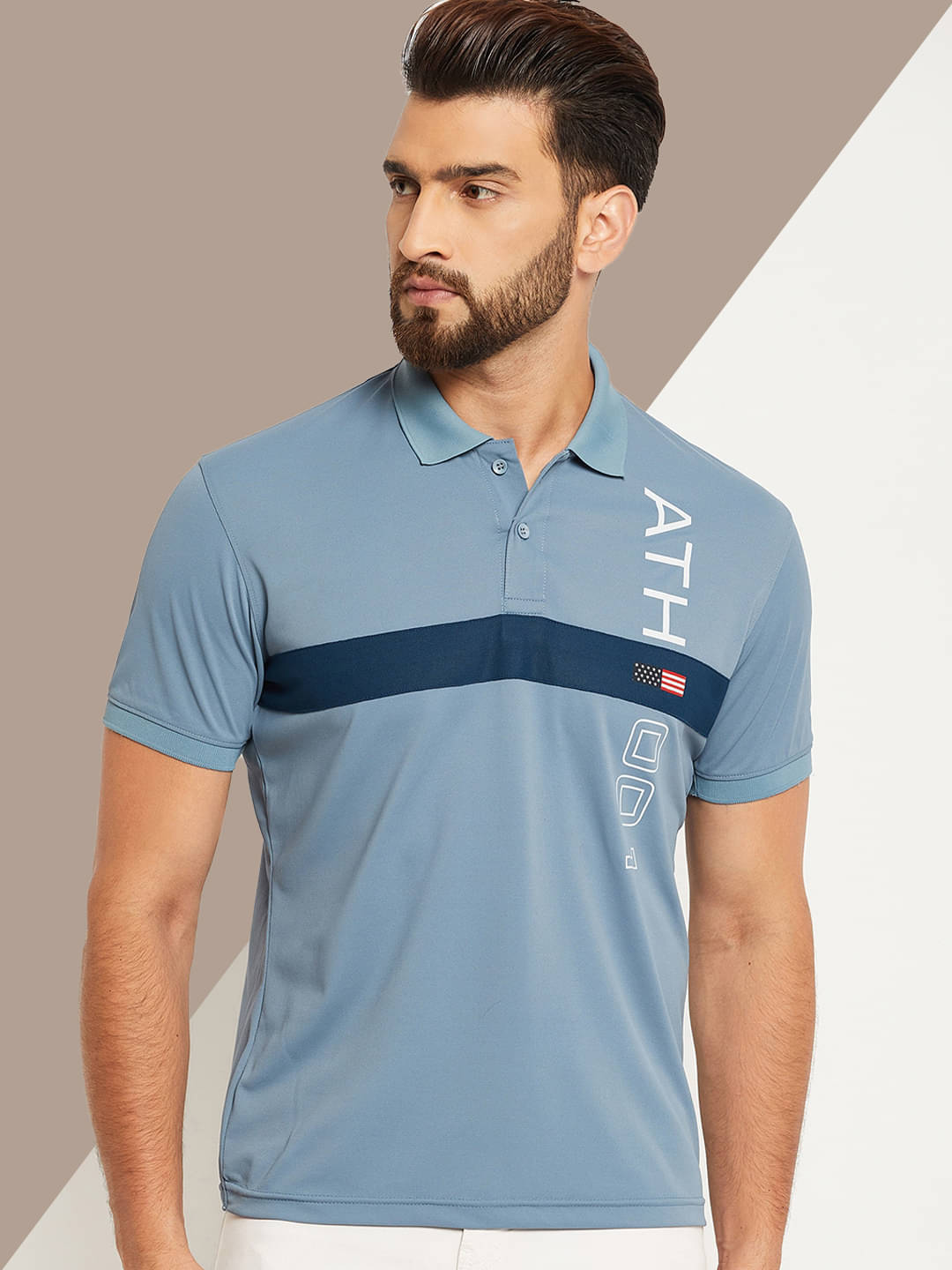     			OAKWYN Men Cotton Blend Regular Fit Colorblock Polo T Shirt ( Blue )