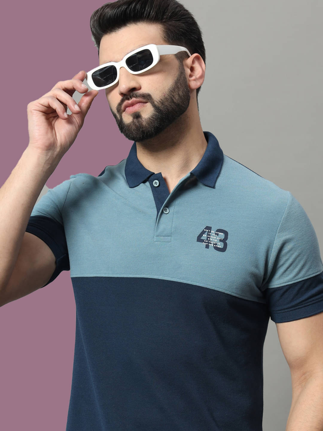 OAKWYN Men Cotton Blend Regular Fit Colorblock Polo T Shirt ( Blue ) OAKWYN Men Cotton Blend Regular Fit Colorblock Polo T Shirt ( Blue )