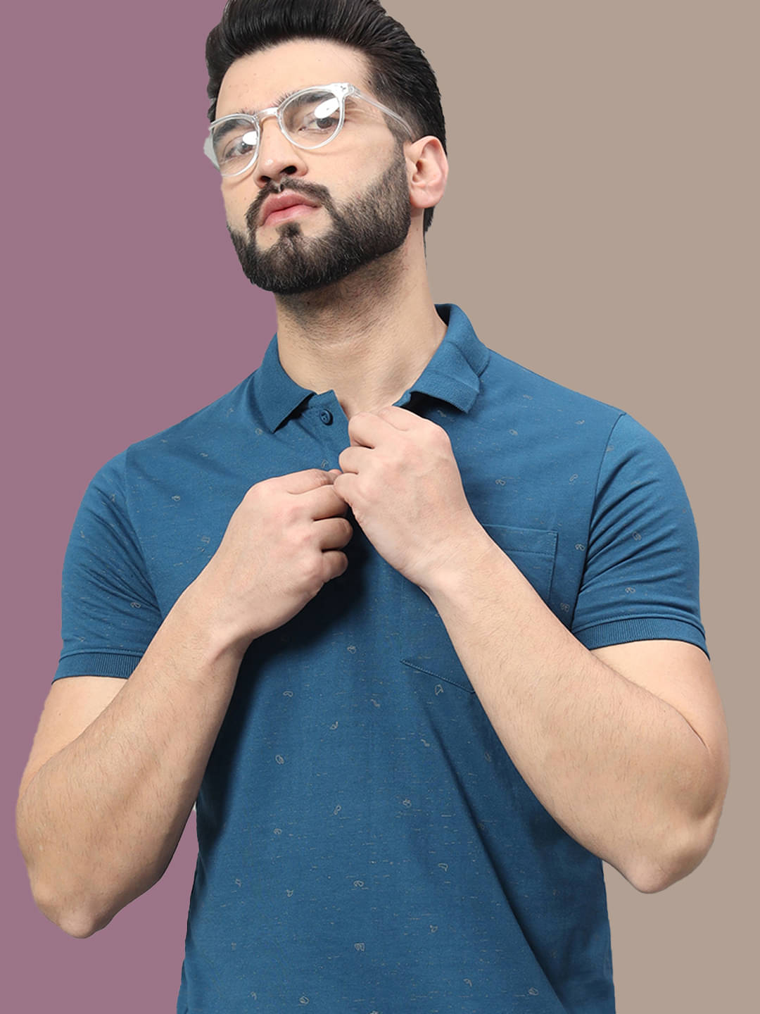     			OAKWYN Men Cotton Blend Regular Fit Solid Polo T Shirt ( Navy )