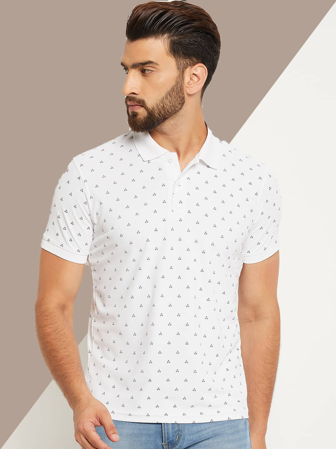     			OAKWYN Men Cotton Blend Regular Fit Printed Polo T Shirt ( White )