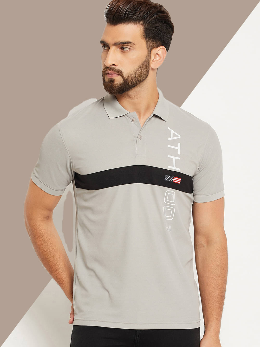     			OAKWYN Men Cotton Blend Regular Fit Colorblock Polo T Shirt ( Light Grey )