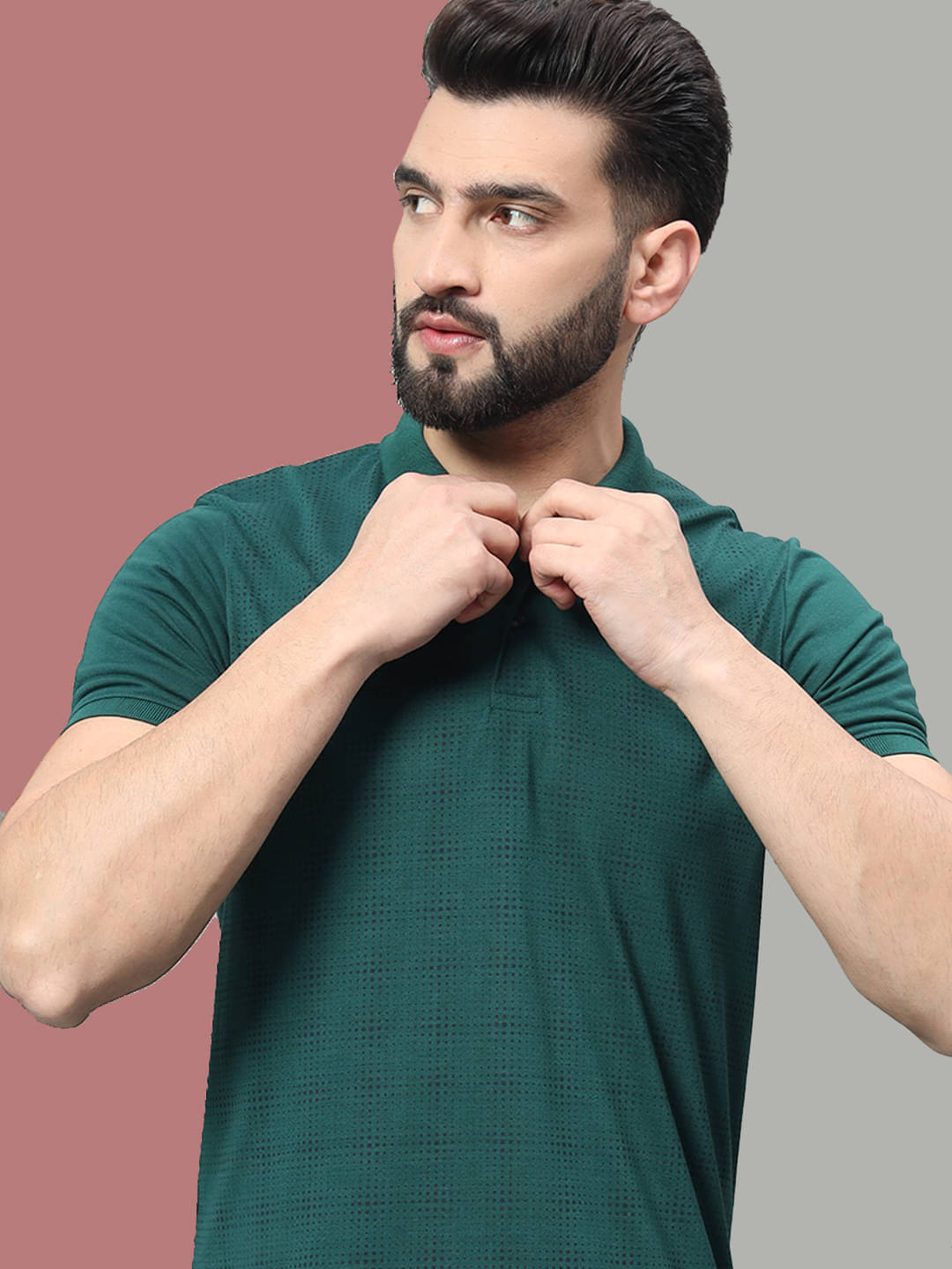 OAKWYN Men Cotton Blend Regular Fit Printed Polo T Shirt ( Dark Green )     			OAKWYN Men Cotton Blend Regular Fit Printed Polo T Shirt ( Dark Green )