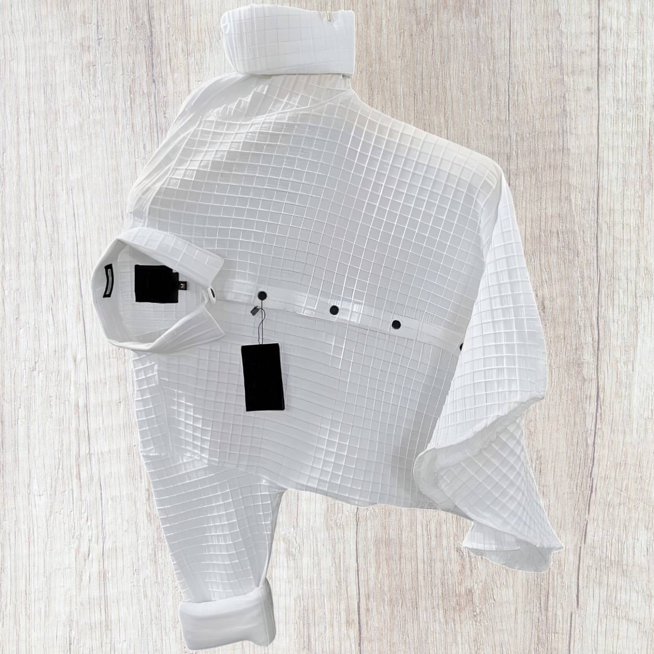     			OQUENT Poly Cotton Regular Fit Popcorn Textured Full Sleeves Men's Casual Shirt - White ( Pack of 1 )