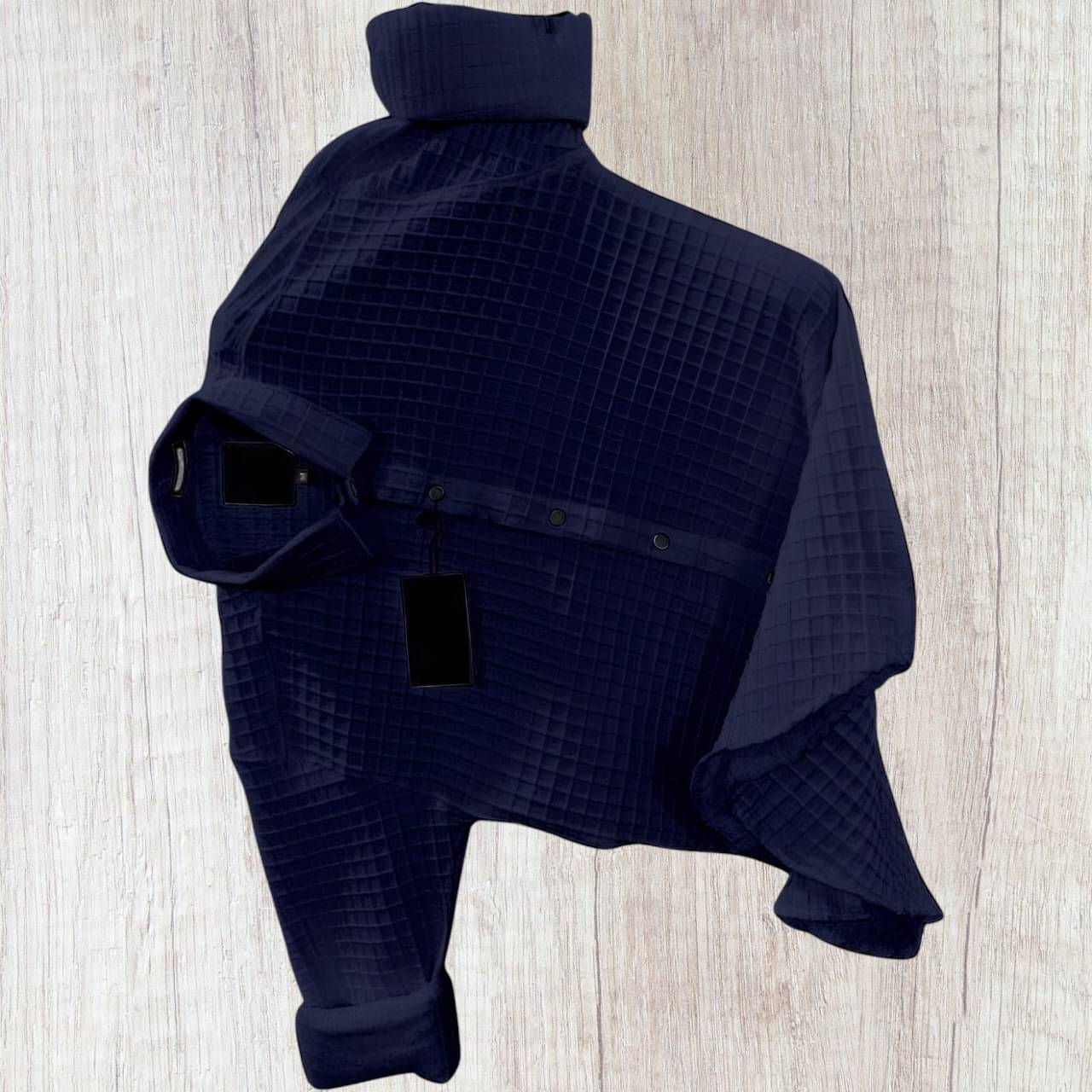     			OQUENT Poly Cotton Regular Fit Popcorn Textured Full Sleeves Men's Casual Shirt - Navy Blue ( Pack of 1 )