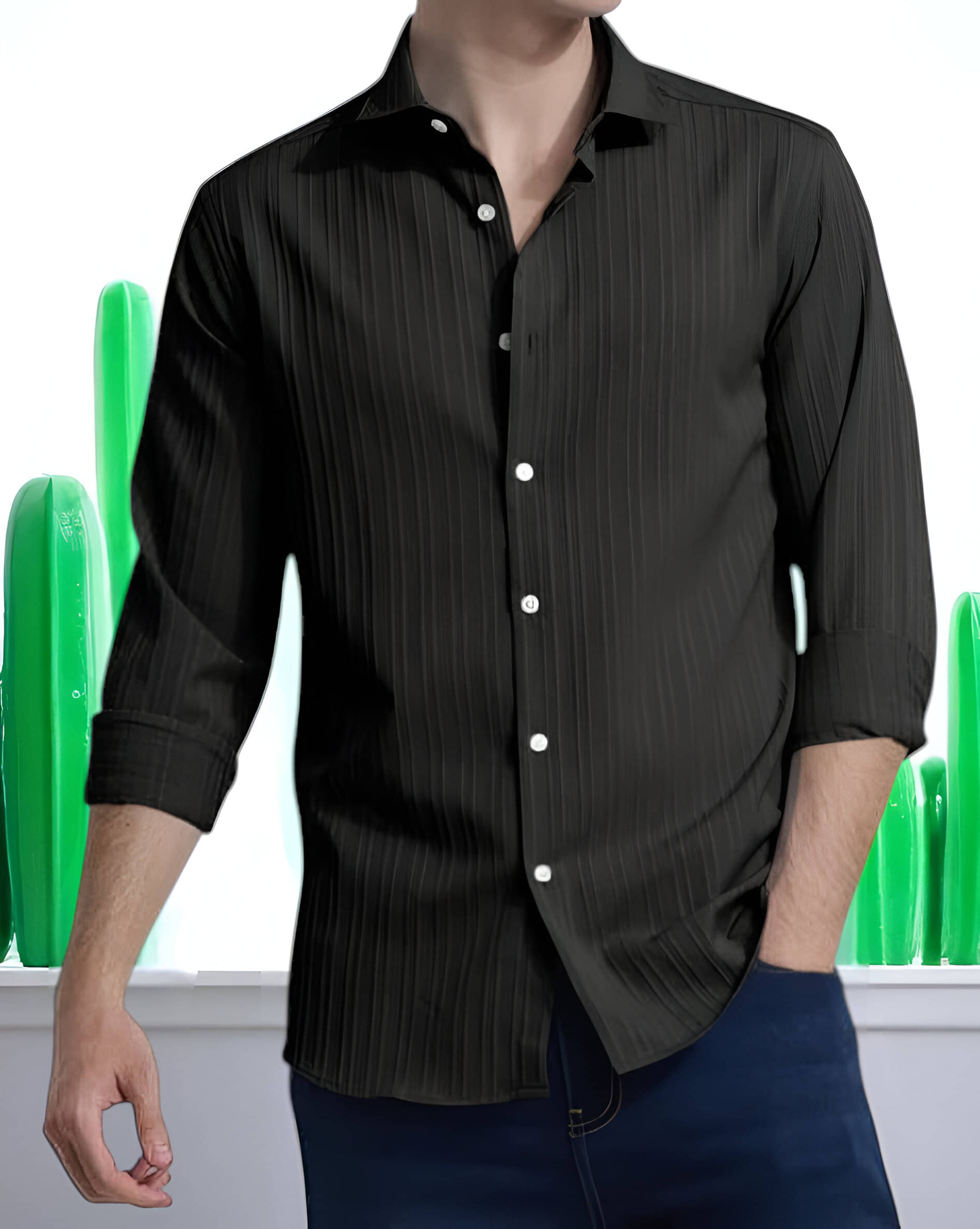     			OQUENT Poly Cotton Regular Fit Self Design Full Sleeves Men's Casual Shirt - Black ( Pack of 1 )