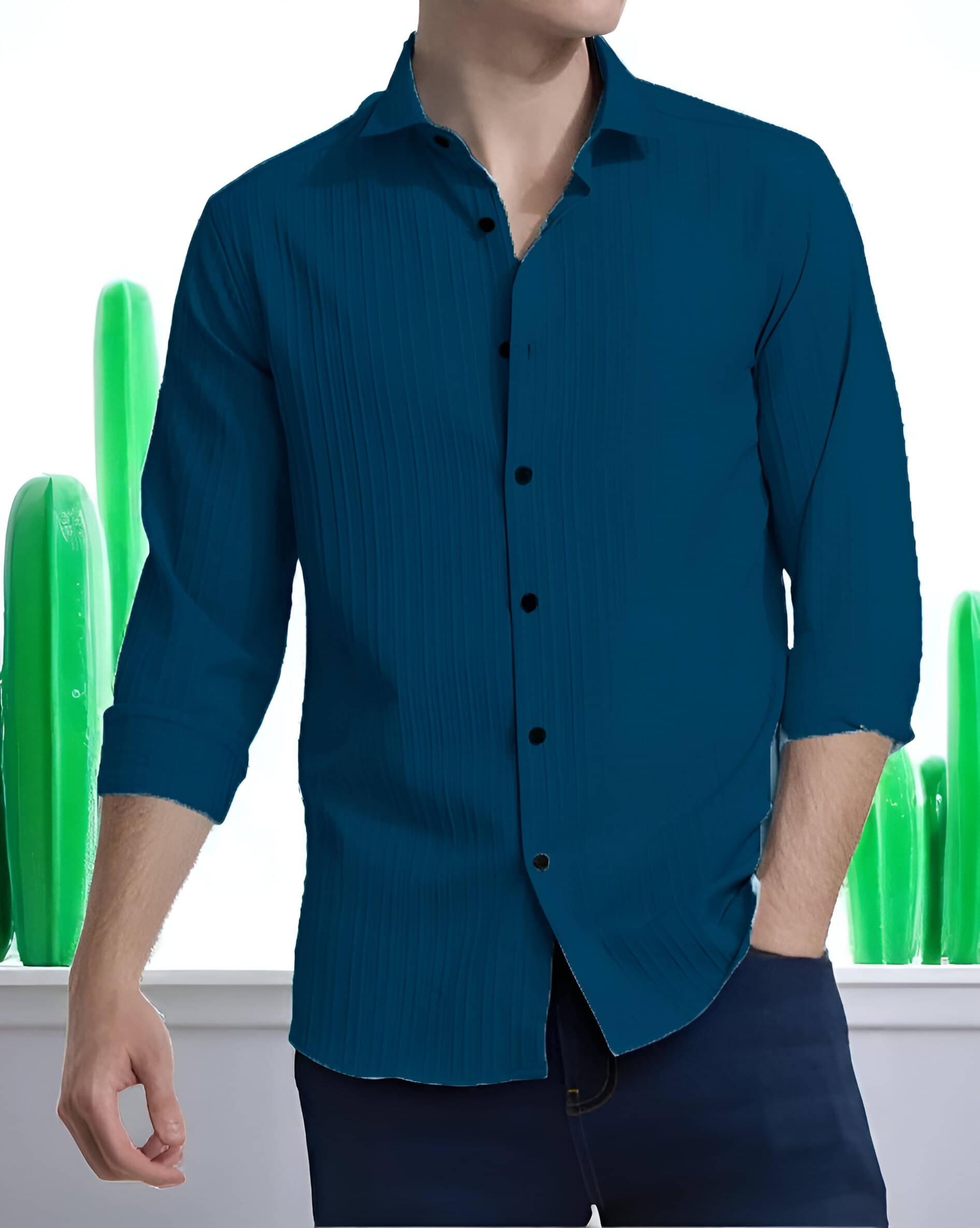 OQUENT Poly Cotton Regular Fit Self Design Full Sleeves Men's Casual Shirt - Teal ( Pack of 1 ) OQUENT Poly Cotton Regular Fit Self Design Full Sleeves Men's Casual Shirt - Teal ( Pack of 1 )