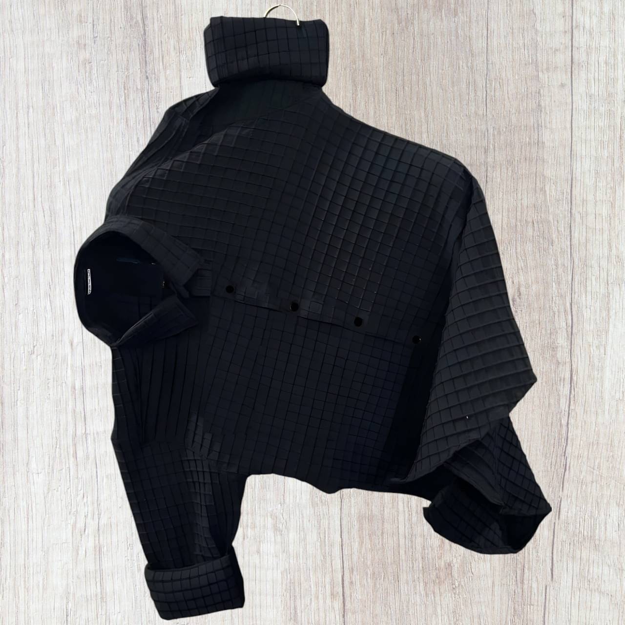     			OQUENT Poly Cotton Regular Fit Popcorn Textured Full Sleeves Men's Casual Shirt - Black ( Pack of 1 )