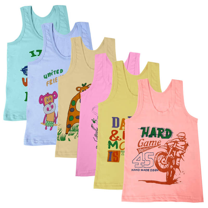 Paryag Pack of 6 Boys Cotton Blend Vest ( Multicolor 2 ) - Nightwear & Loungewear | Buy online on ZillyBuy