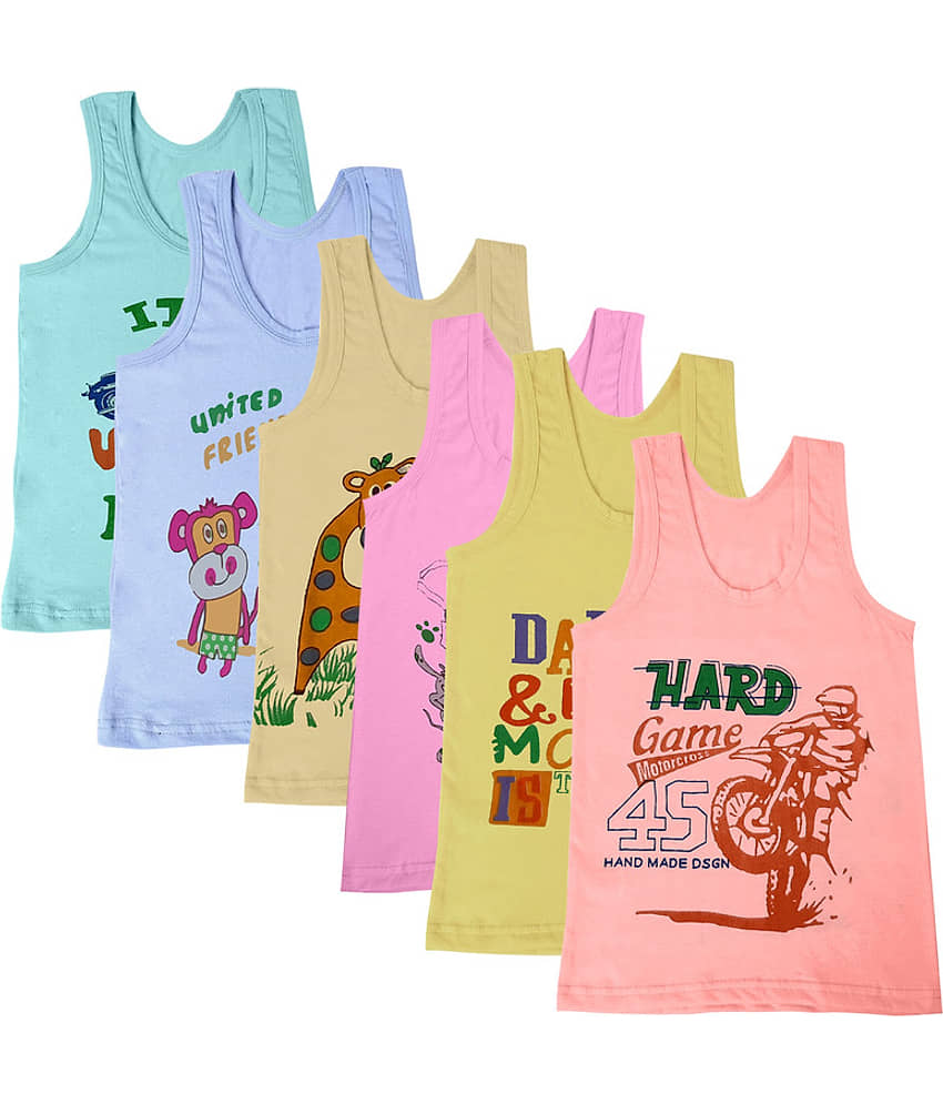 Paryag Pack of 6 Boys Cotton Blend Vest ( Multicolor 2 ) - Nightwear & Loungewear | Buy online on ZillyBuy