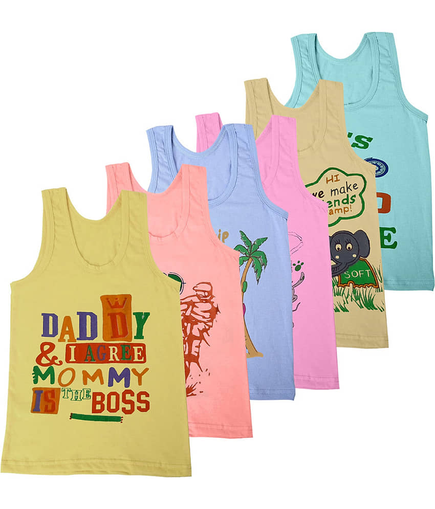 Paryag Pack of 6 Boys Cotton Blend Vest ( Multicolor 1 ) - Nightwear & Loungewear | Buy online on ZillyBuy